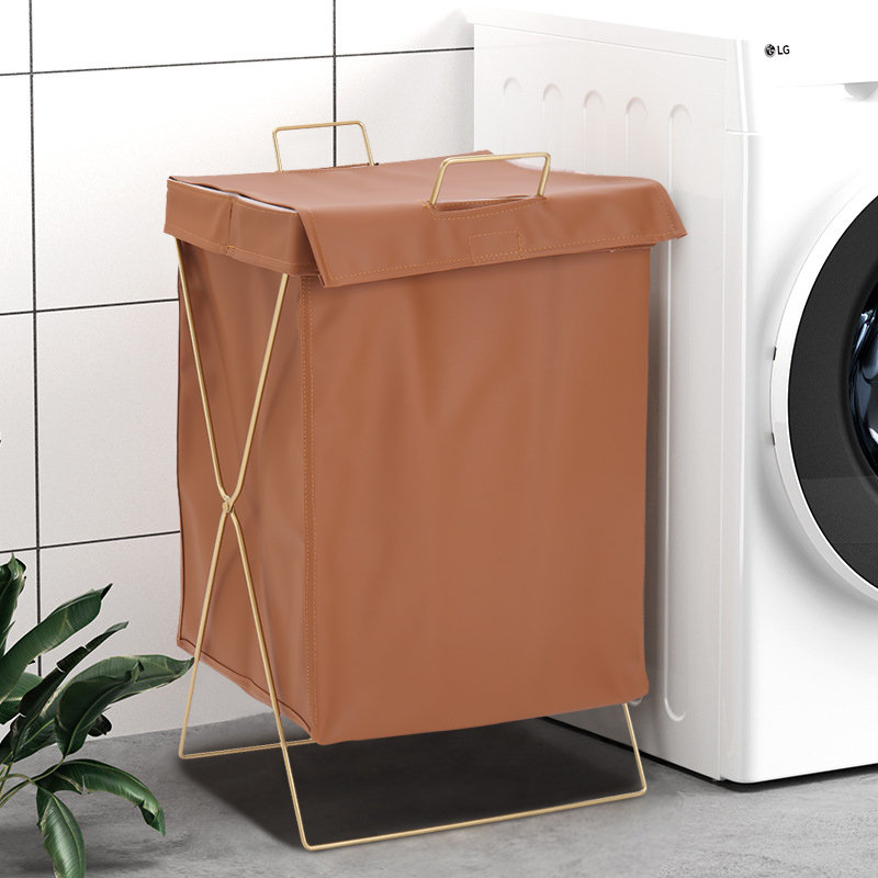 Laundry Basket with Handles, Brown/Gold