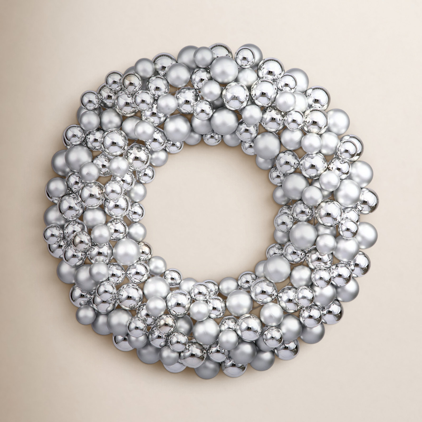 Shiny and Matte Ball Wreath, 24" W x 24" H x 3" D, Silver