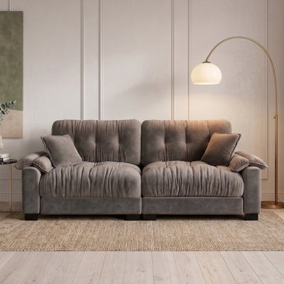 Canapé plissé 94 po à 3 places avec support à ressorts et coussins en mousse haute densité 94 po
