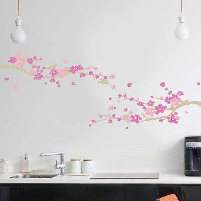 Décalcomanie murale petites fleurs de cerisier, Brun / rose, H 20 po x l 24 po x P 0,01 po