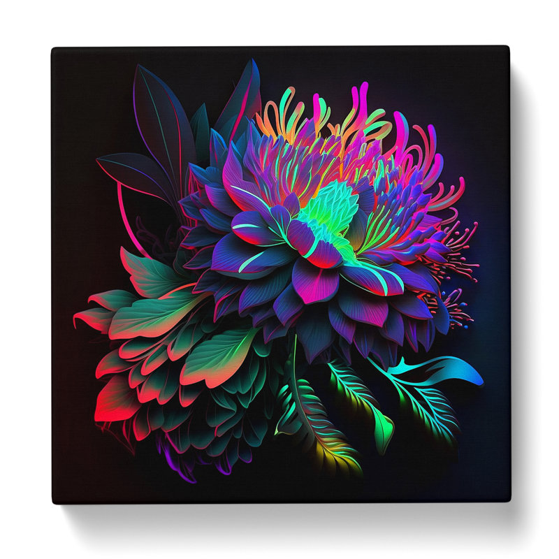 Floral Neon Art No.2 - Wrapped Canvas