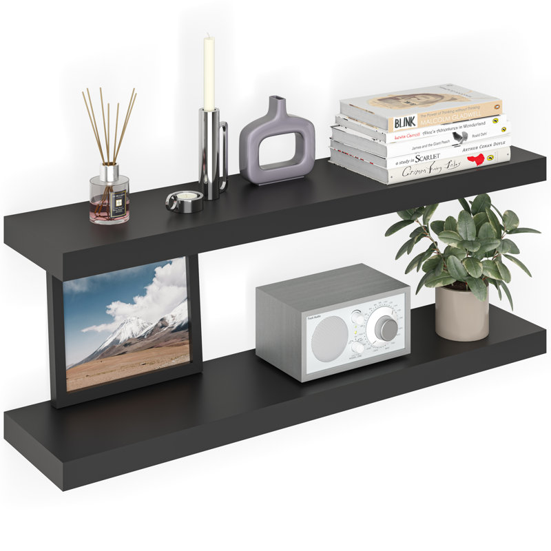 Miami 36" W x 8" D Floating Shelves with Invisible Wall Mount Brackets, Black