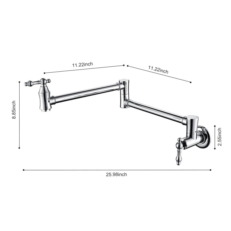 Pot Filler Faucet For Wall Mount, Folding Design With Arm, Double Handles Steady Water Release, High-Durability Brass, Mount Faucet, Finish, Arm And Handles, Made Of Corrosion Drip- Surface