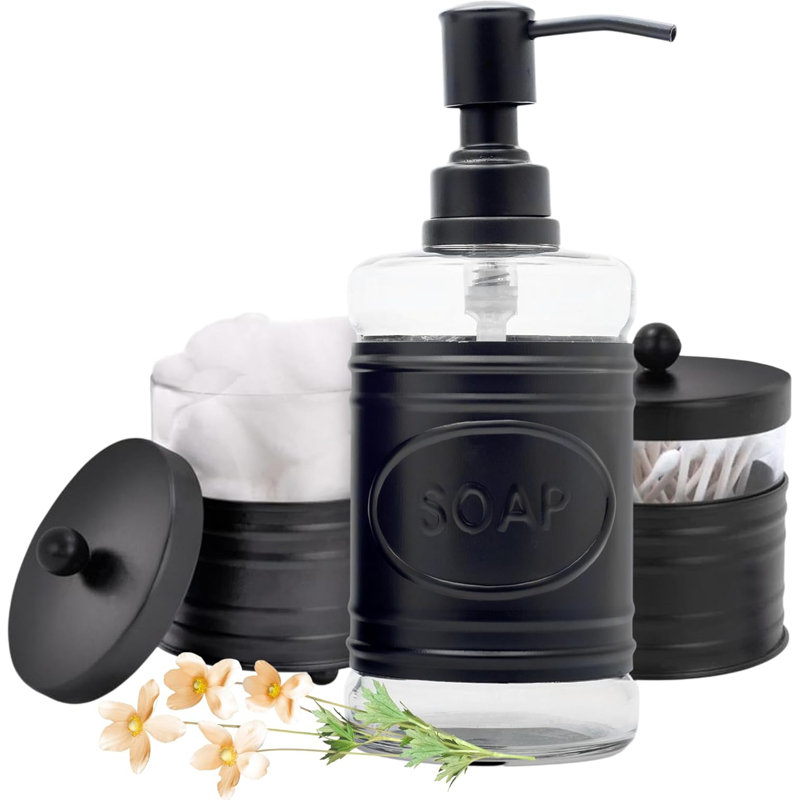 Matte Black Bathroom Accessory Set, Black