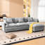 Canapé d'angle gris 3 places avec rangement et banquette, en chenille, fonctionnel pour les petits espaces, design rembourré aux formes douces, convient pour une chambre, un appartement, etc.