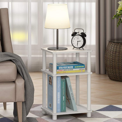 Tool-Free 3-Tier Side Table Set of 2, White & Espresso – Open Shelf Nightstands