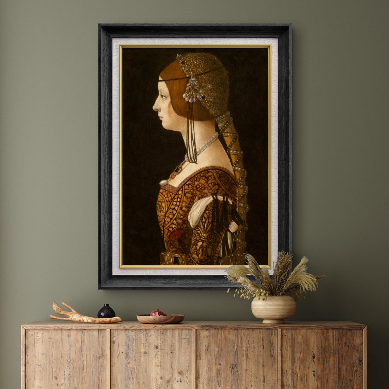 «Bianca Maria Sforza» par Ambrogio De Predis - peinture sur toile à cadre unique, Noir