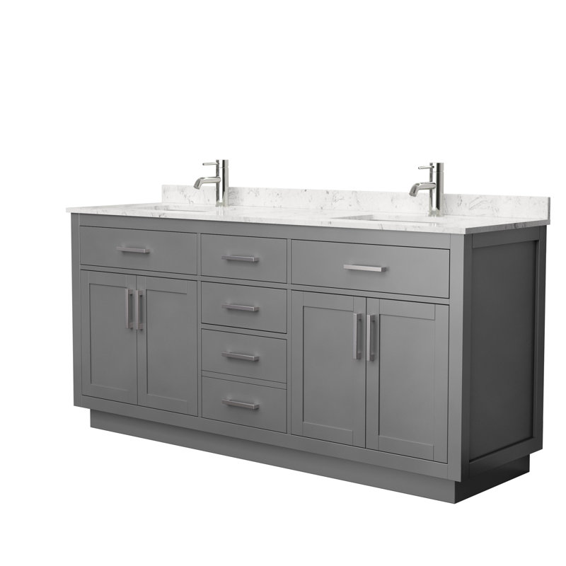 Beckett TK 72'' W Double Vanity, Dark Gray, Brushed Nickel, Carrara Cultured Marble