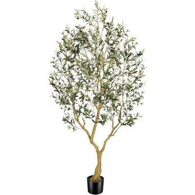 7 ft Faux Olive Tree in Black Pot, Lifelike Artificial Olive Plant for Home Decor