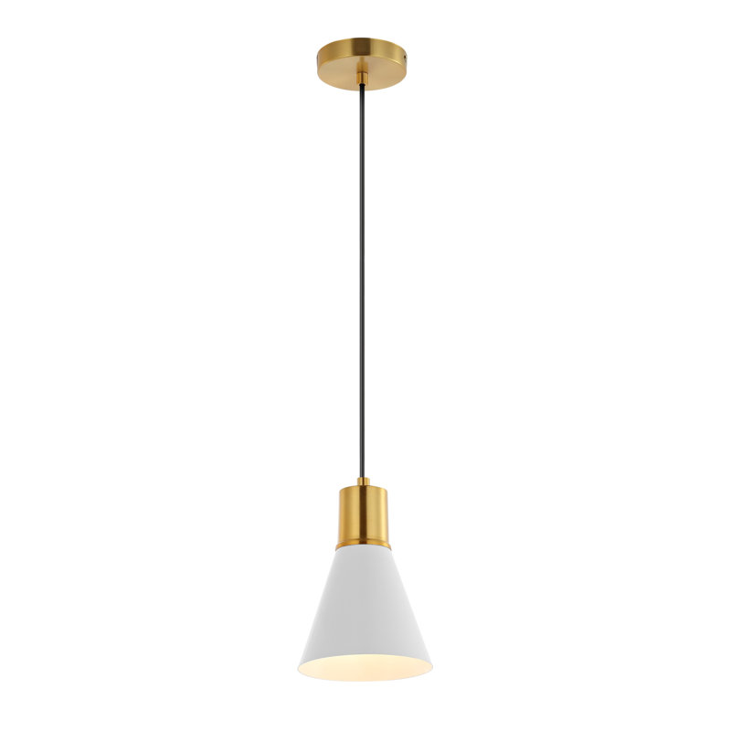 Luminaire suspendu conique à 1 lumière Zurcher, Blanc / laiton doré