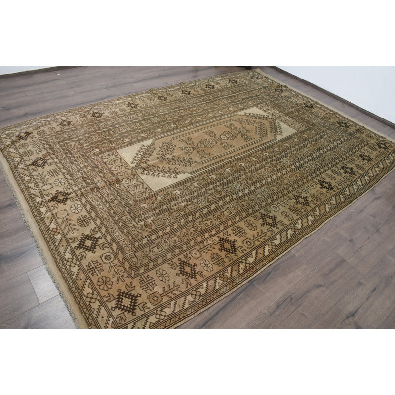 Tapis bohémien en patchwork de laine brun 76,8 x 113,4 po