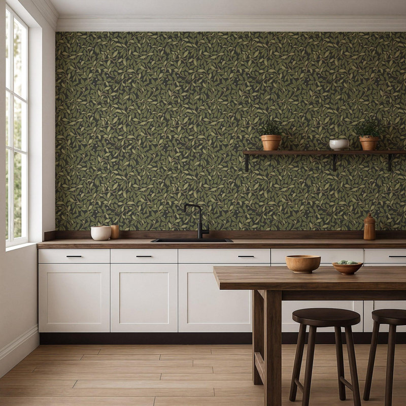 Leaf and Pod - Wallpaper, Midnight, Premium Paper