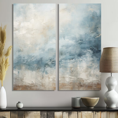 Beige Blue Ocean Storm I - Abstract Shapes Art Prints On Canvas