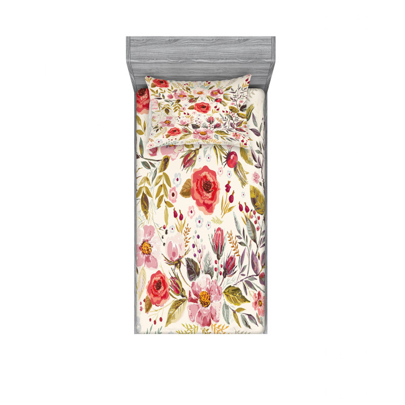 Microfiber Floral Sheet Set, Twin Sheet Set with Fitted Sheet