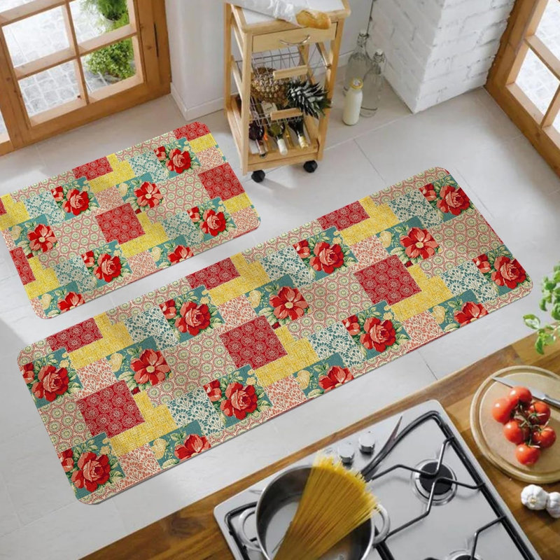Ensemble de 2 tapis de cuisine rétro à imprimé floral pour la cuisine et la salle à manger, ensemble de 2 pièces multicolores