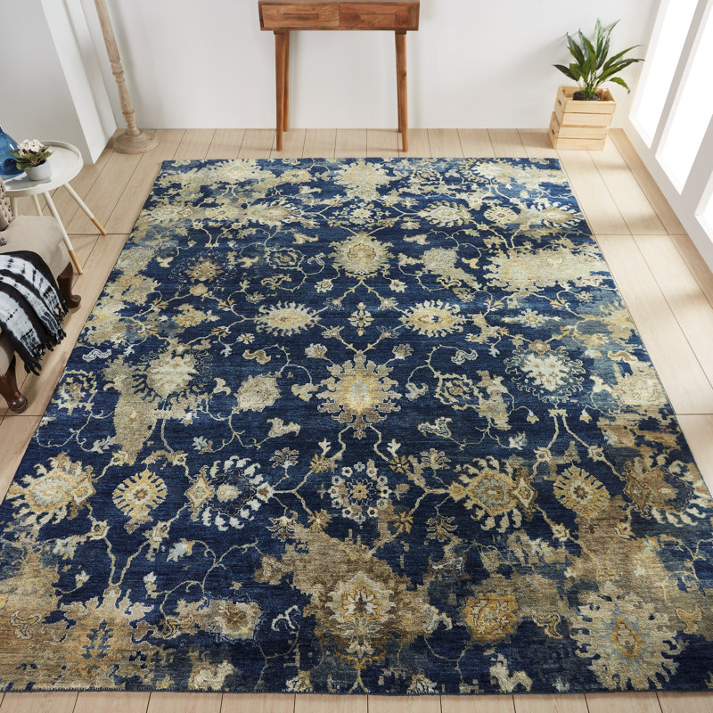 Dassiah Handmade Wool Floral Area Rug, Rectangle 9' x 12'