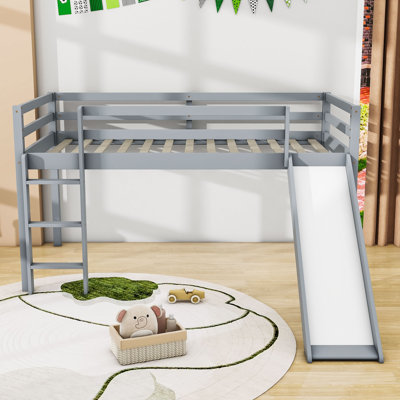 Lit simple mezzanine bas avec glissoire, échelle et garde-corps