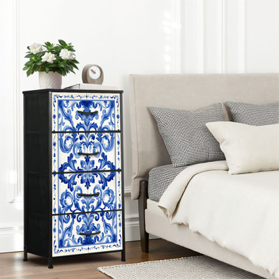 4 Drawer Dresser for Bedroom, Narrow Chest of Drawers, Wooden Top and Study Iron Frame 18"x37.5"-(WxH)