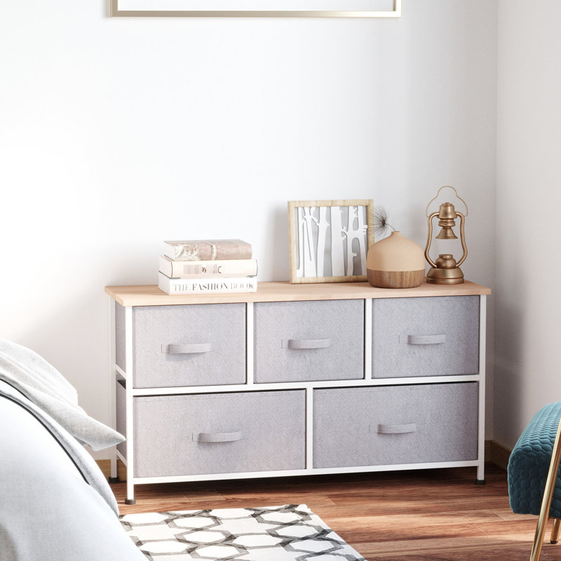 Commode de rangement horizontale - Gris idéale pour ranger l'équipement d'entraînement et les articles de chambre à coucher à 5 tiroirs