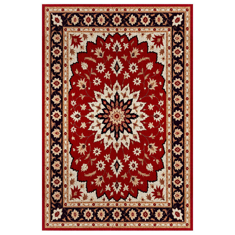 Albasa Collection Digital Print Cotton-Polyester Red Beige Brown Moroccan Rug, Round 3'4"