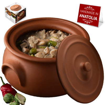 Hakan Suphan Handmade 2.6-Quart Small Clay Cooking Pot with Lid, Unglazed