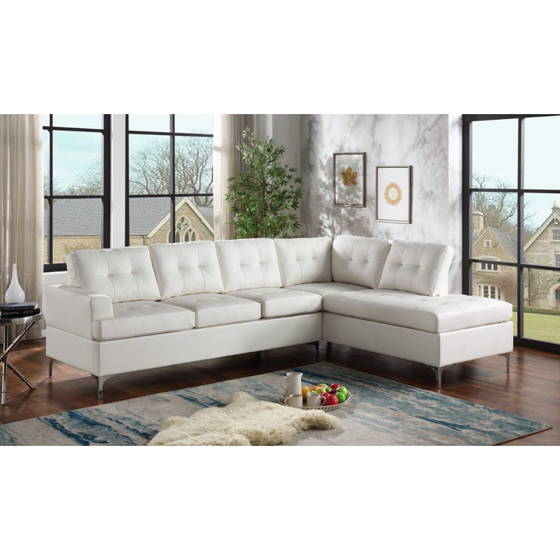 Hovanec 2 - Piece Vegan Leather Sectional, Vintage White Faux Leather