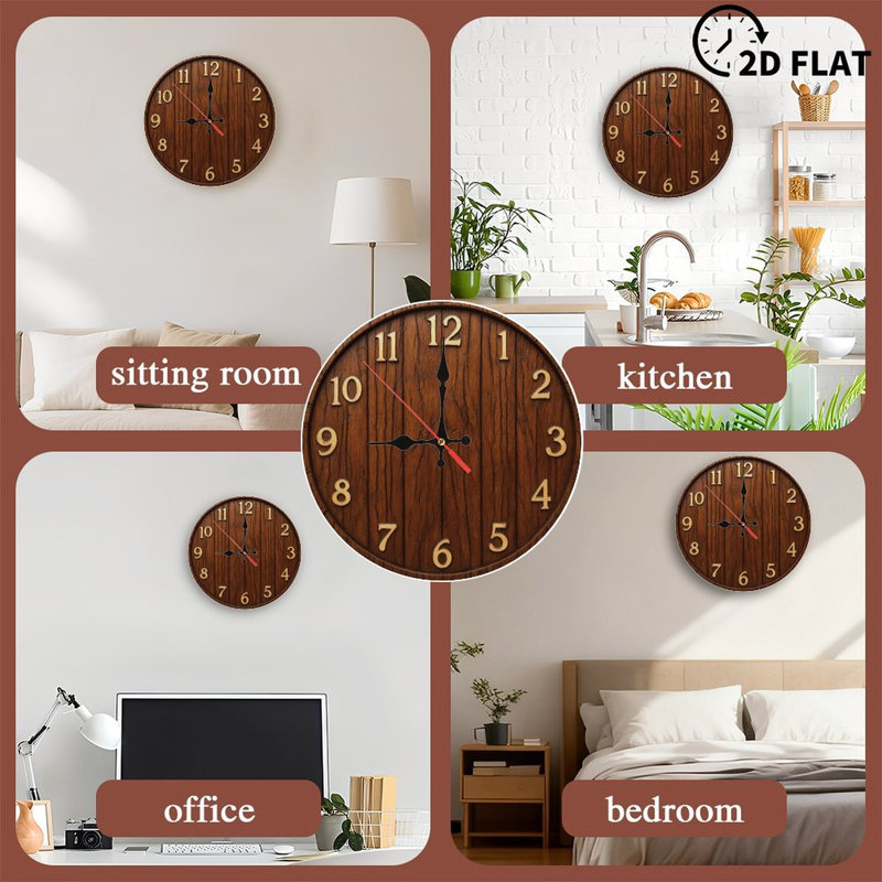 Horloge en bois avec chiffres dorés