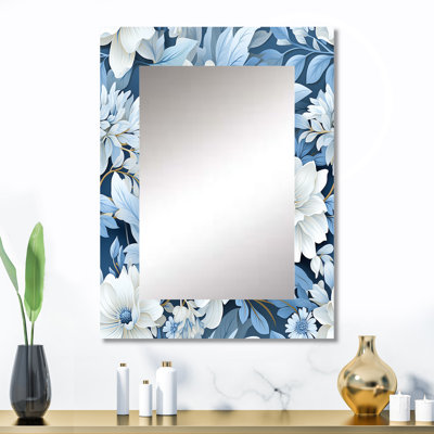 Blue And White Blooming Floral Pattern - Floral Mirror Wall Decor