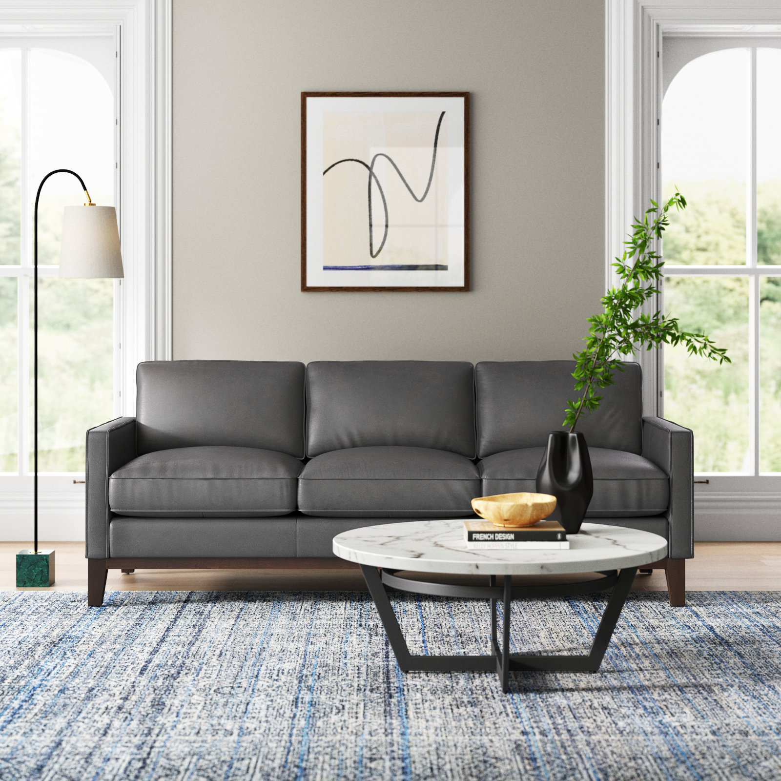 Cascades 85'' Upholstered Sofa, Gravel Genuine Leather