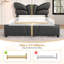 Structure de lit pleine grandeur en similicuir rembourré avec tête de lit en forme de papillon, décor en métal doré et sans sommier, noir-763545149-763545090