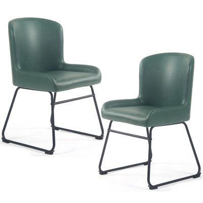 Set of 2 Modern Upholstered Faux Leather Dining Chairs with Black Metal Frame Kitchen Side Chairs for Dining Room & Living Room