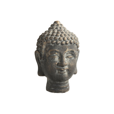 Cement Buddha Head Figurine with Round Ushinisha Head Distressed Concrete Finish Gold..5.00"x5.00"x8.25"H