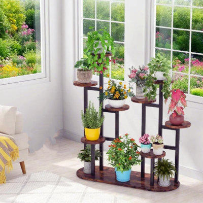 Support pour plante en métal à plusieurs niveaux, adapté aux salons, aux patios, aux balcons, aux jardins intérieurs ou à d'autres décors. Brun.