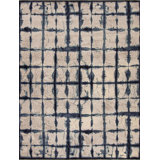 Shibori Hand Knotted Wool Area Rug in Cream/Blue