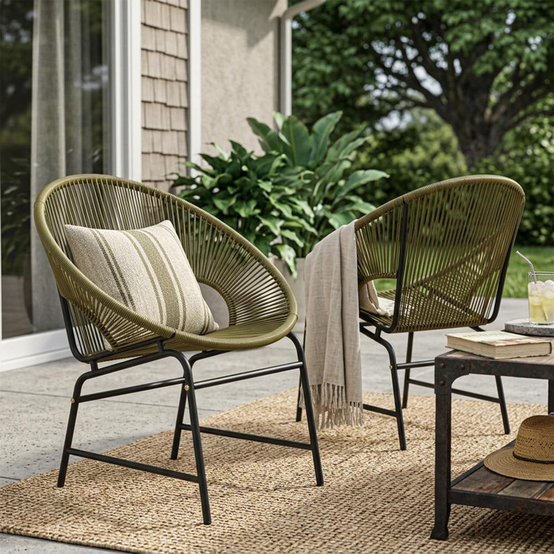 Ensemble de 2 chaises de patio pour l'extérieur, Noir/vert