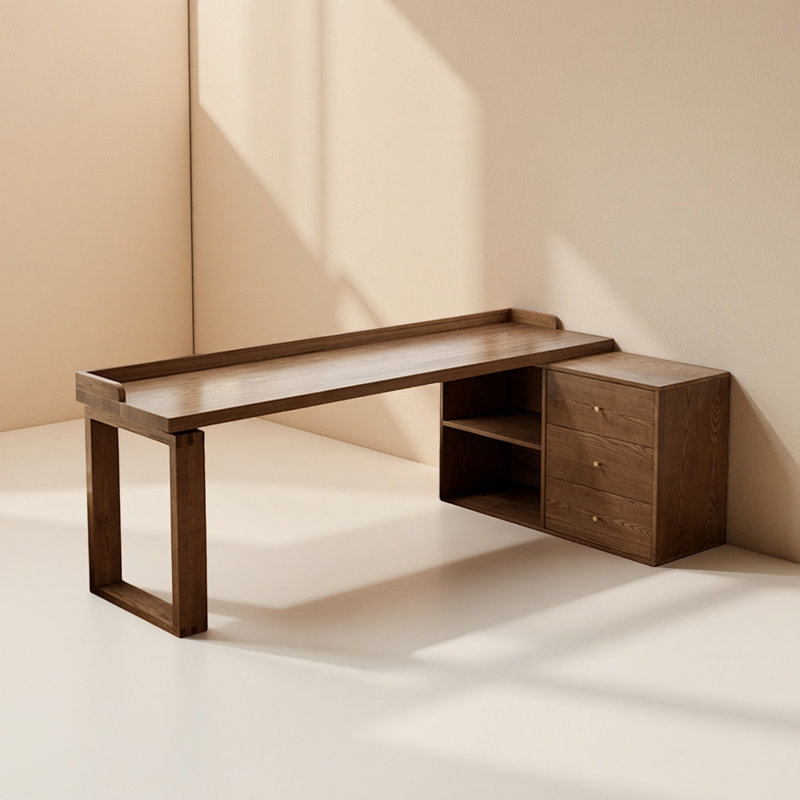Bureau en bois massif en L avec tiroir de rangement latéral, H 29,53 po x l 78,74 po x P 47,24 po