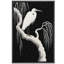«Minimalist White Heron on Curved Branch at Night», reproduction d'art sur toile encadrée-592069116-592069112