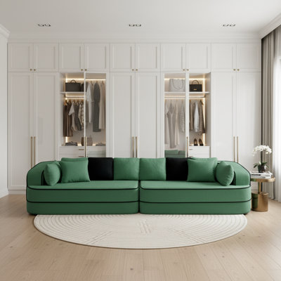 135" Teddy Fabric Reception Sectional 4-Seat, No Assembly, Modular Sofa for Modern Lobbies in Forest Green