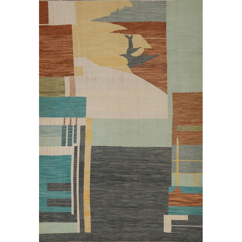 Tapis contemporain à motif géométrique 10 x 13