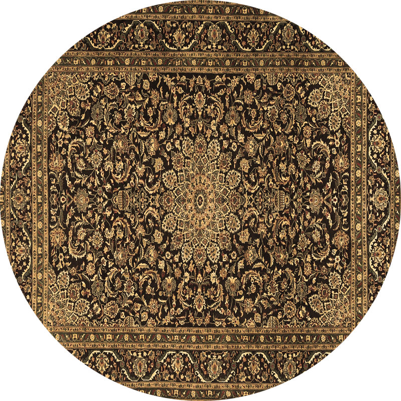 Tapis oriental en laine / polyester tissé à la machine en brun / noir / beige, Rond 8 pi