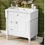 Meuble-lavabo de 30 po avec lavabo, armoire de salle de bain autoportante blanche avec tiroir rabattable et tablette réglable, structure en bois d'hévéa massif, panneaux de fibres à densité moyenne et poignées en métal-499378163-499378164