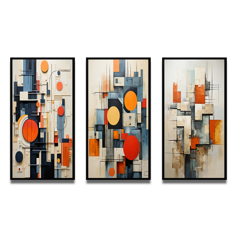 «Constructivism Construit Horizons VI», ensemble de 3 impressions, Cadre noir, H 28 po x l 36 po