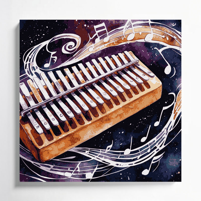 «Music Kalimba», art mural sur toile mauve, H 12 po x l 12 po