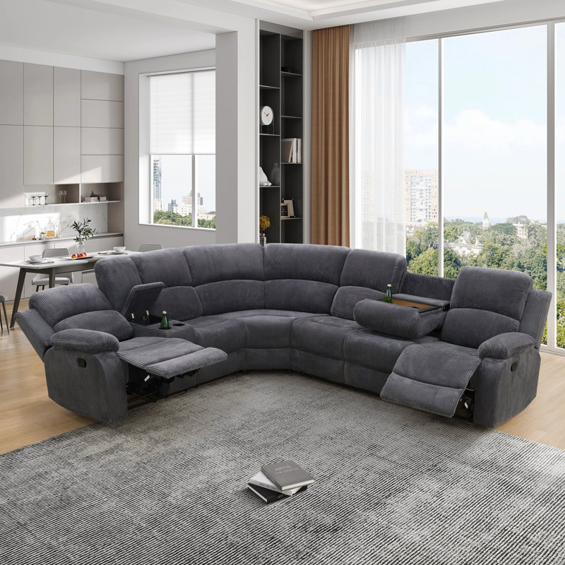 Canapé modulaire inclinable 3 pièces Karli (ensemble de 3), Tissu gris