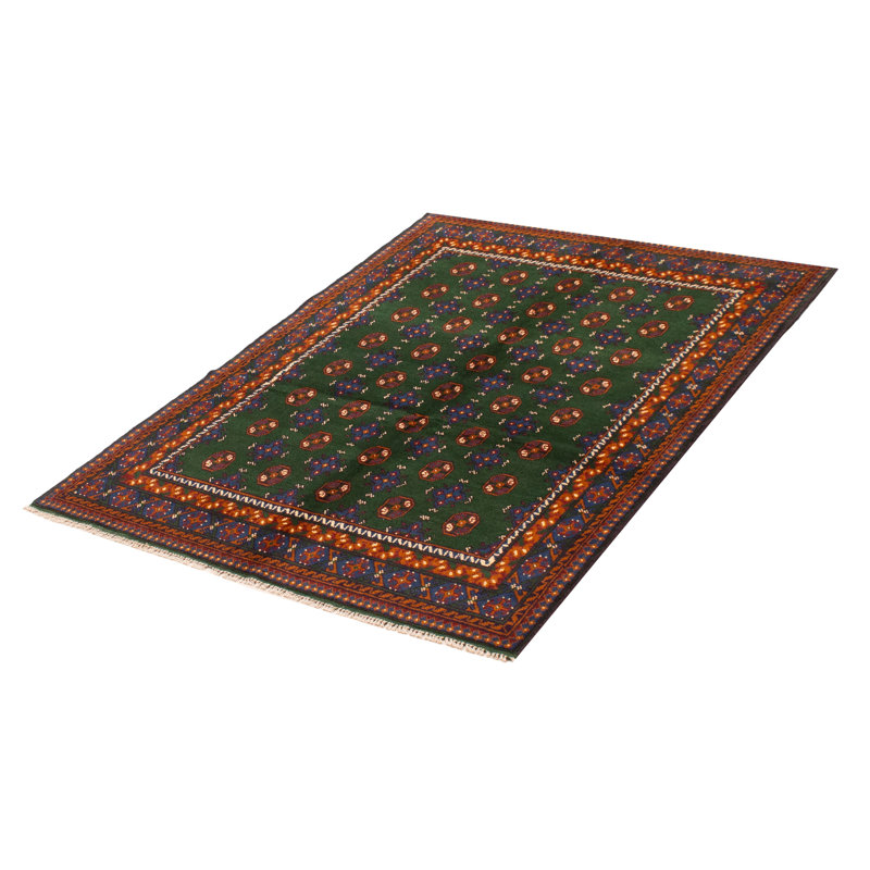 Tapis vert en laine noué à la main de conception unique 4 pi 10 po x 6 pi 4 po Kargahi