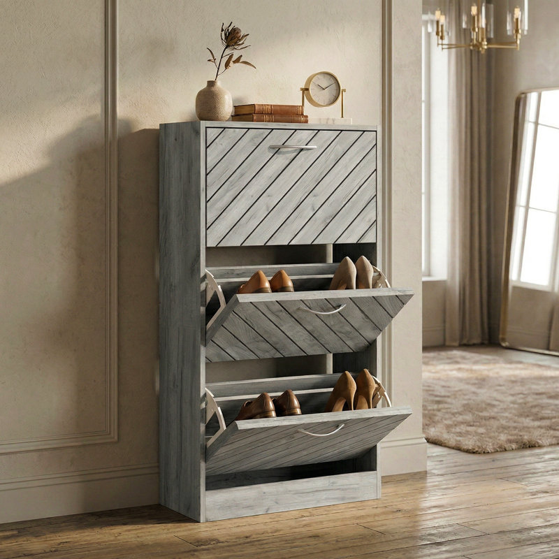 Armoire à chaussures avec 3 tiroirs, Gris
