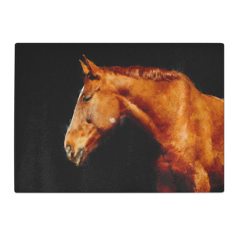 Tempered Glass Chestnut Brown Horse Chopping Board, 28.5 cm x 39 cm