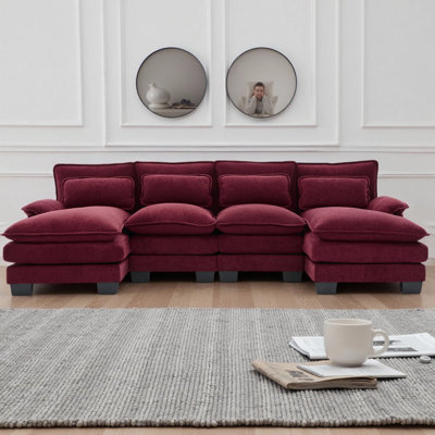 Canapé modulaire en chenille de 110 po en forme de U avec méridienne double et canapé-lit 4 places pour salon et appartements