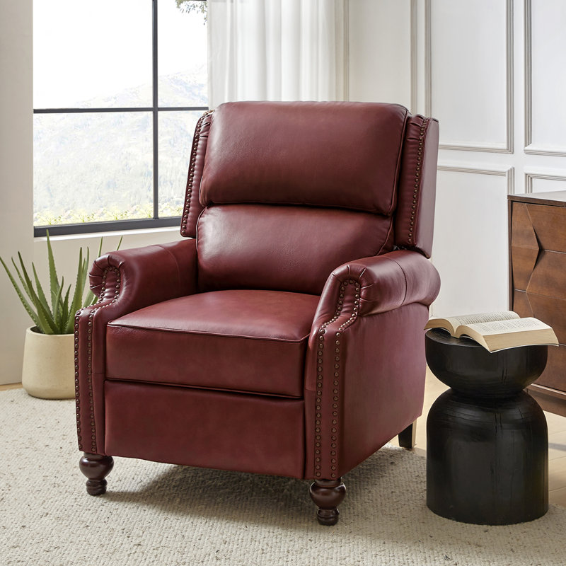 Fauteuil inclinable manuel en cuir véritable Adeesa, Cuir fleur bourgogne
