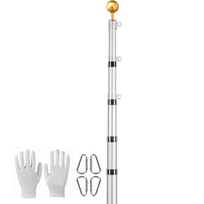 25FT Telescoping Flag pole Kit, Heavy-Duty Aluminum Alloy in Ground Flag Poles for Outside, 3 Display Modes Flagpole with 3x5 American Flag, Professional Accessories, Silver